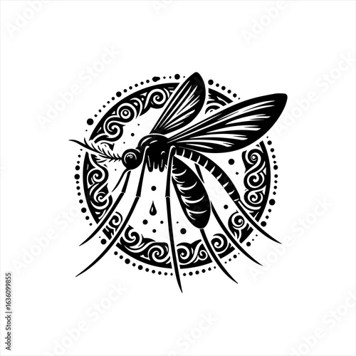 Stylized mosquito with tribal ornate circle design