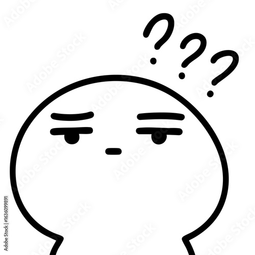 Confused face with raised eyebrow and question marks, expression of doubt, skepticism, misunderstanding and puzzlement