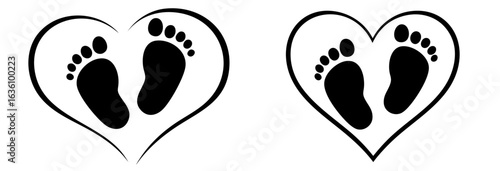 Baby footprints inside heart symbol, concept of pediatrics, newborn care, child health and protection, maternal love and family values in medical and childcare services

