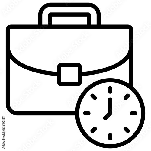 Work Schedule Outline Icon Design Vector - Briefcase with a clock, depicting job schedule, work hours, or office time