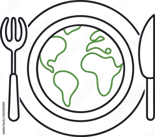 Sustainable Food on Planet Earth Plate Illustration