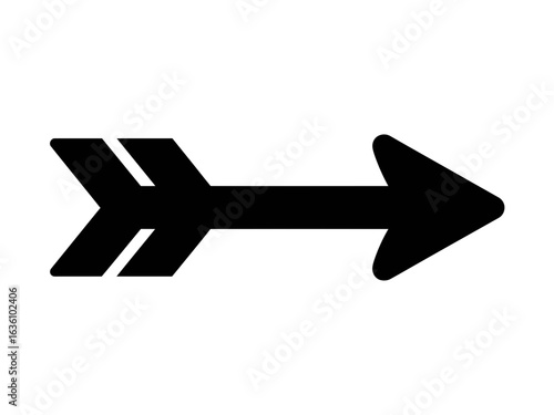 A bold black arrow pointing to the right with a double fletching silhouette