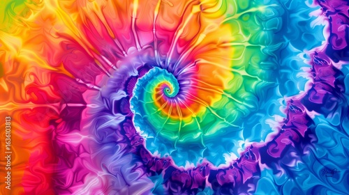 vibrant spiral tie dye pattern in rainbow colors