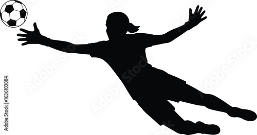 Goalkeeper, dive, soccer, silhouette, save, ball, sport, action, black, vector, athletic, reflex