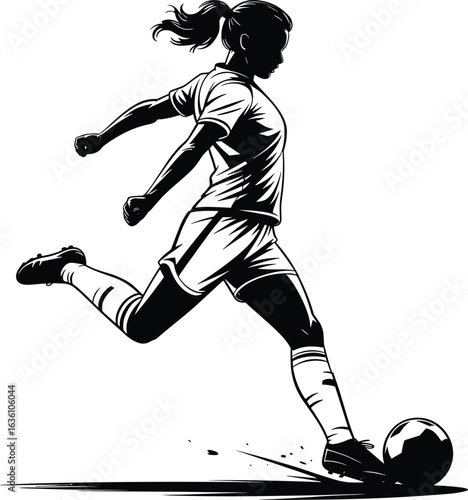 Soccer, silhouette, kick, athlete, action, sport, ball, dynamic, black, vector, motion, goal