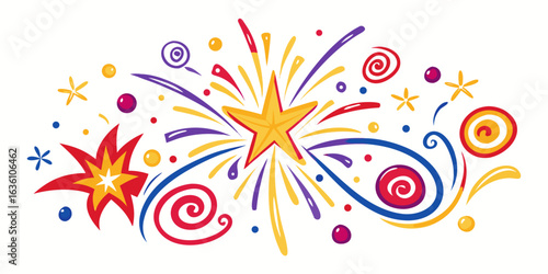 Celebrate with vibrant bursts of star and confetti, creating a festive and joyful atmosphere perfect for any exciting event or special occasion.