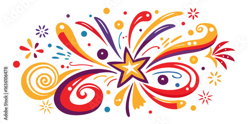 Explosive celebration bursting with vibrant colors and dynamic starbursts creating a festive and energetic visual for any joyous occasion or design project