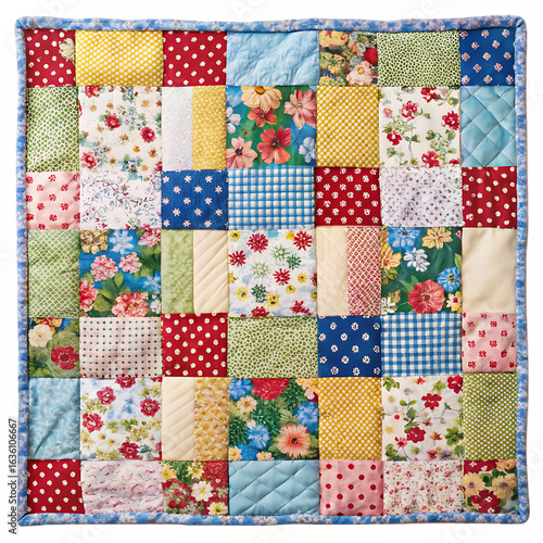 patchwork quilt isolated on white background