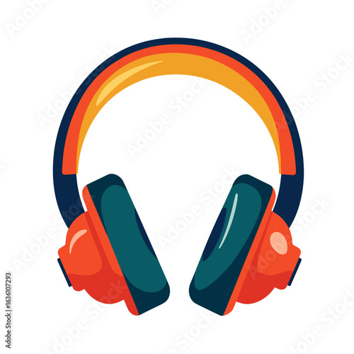 Colorful headphones with orange and blue design on white background  