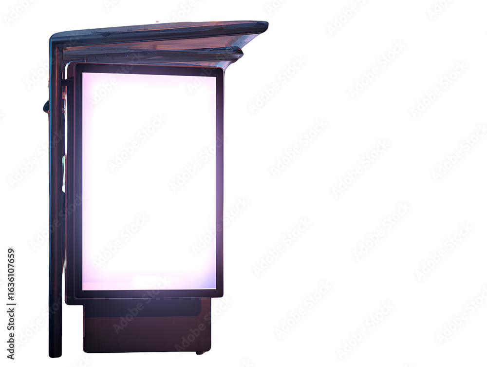Angled View of Urban Digital Billboard with Blank White Screen, Night Setting, Isolated on Transparent Background Angled View of Urban Digital Billboard with Blank White Screen, Night Setting, Isolated on Transparent Background