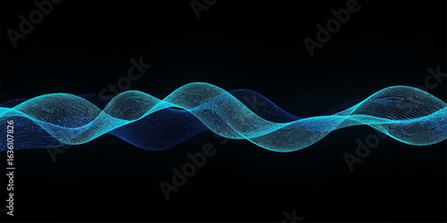 An abstract blue background with a swirling smoke-like DNA pattern and a smooth, flowing purple and blue curve