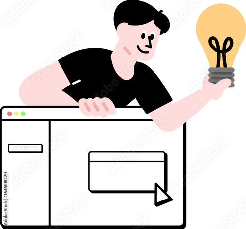 전구를들고윈도우창이있는성인남성