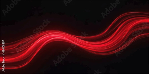 Dynamic red and black abstract light waves with flowing lines create a futuristic energy pattern