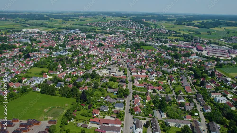 Aerial view of the city Wertingen in Germany, Bavaria on a sunny high noon spring day Aerial view of the city Wertingen in Germany, Bavaria on a sunny high noon spring day