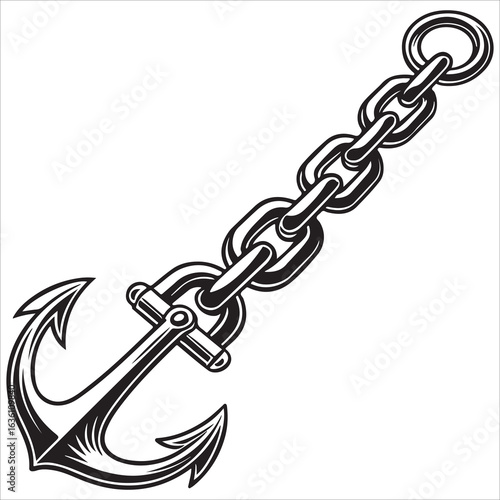 Anchor chain links with rope isolated on white background showing strength and security concept