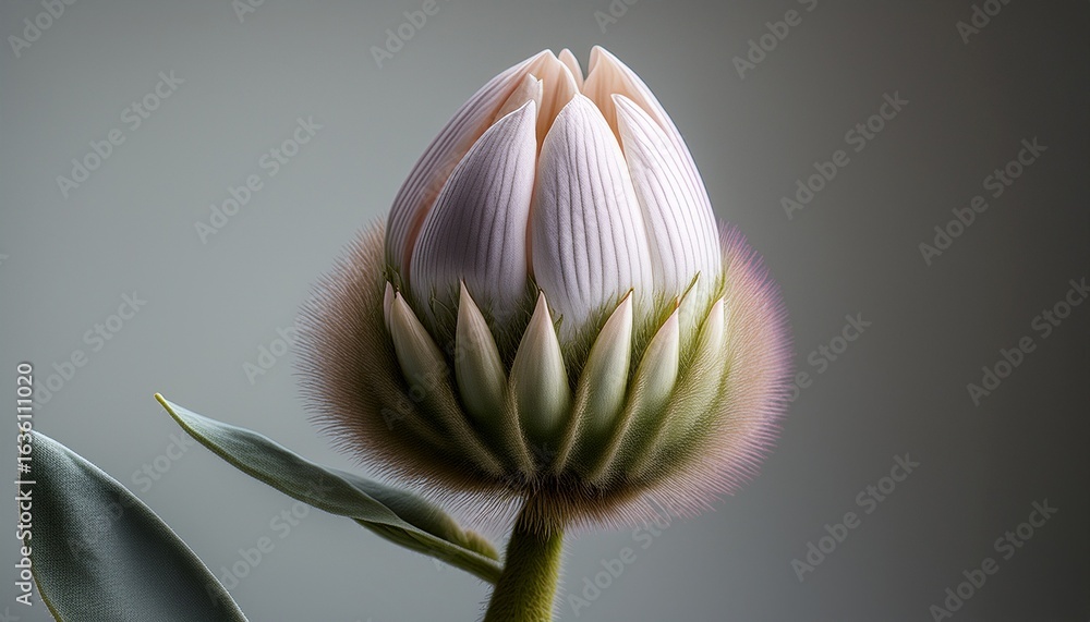 Obraz premium unique close up of a delicate flower bud against a plain background