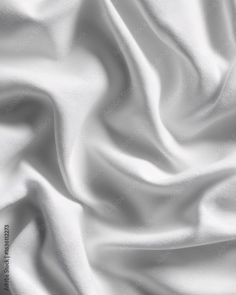 Obraz premium Minimalist close-up of smooth white cotton fabric with subtle, realistic folds. Soft diffused lighting and seamless neutral background