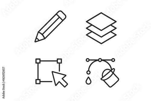 Graphic design tools icons: pencil layers cursor paint bucket