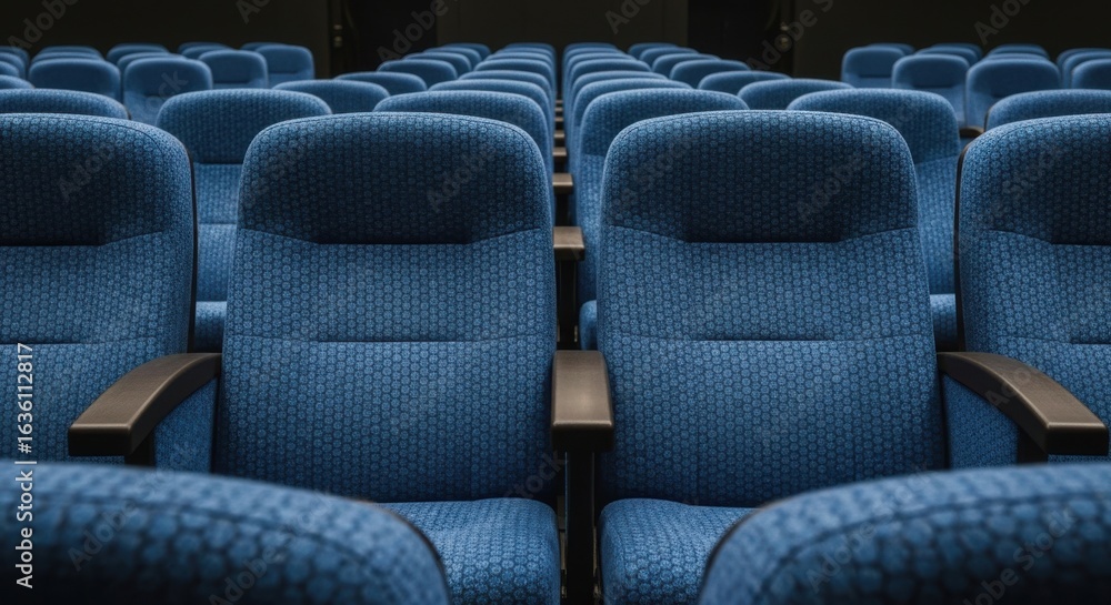 Obraz premium A cinematic view of empty theater seats, inviting viewers to a movie experience.