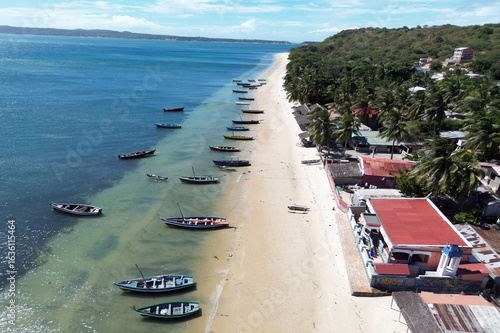 Aerial View of Ramena Beach, near Diego Suarez .Madagascar – Turquoise Waters , White Sand and fishing boats