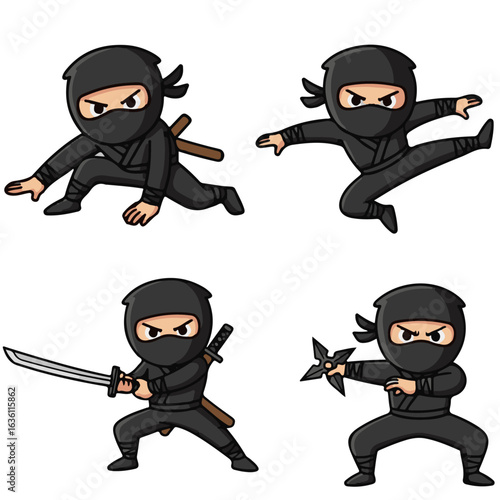 Four Cute Cartoon Ninja Characters