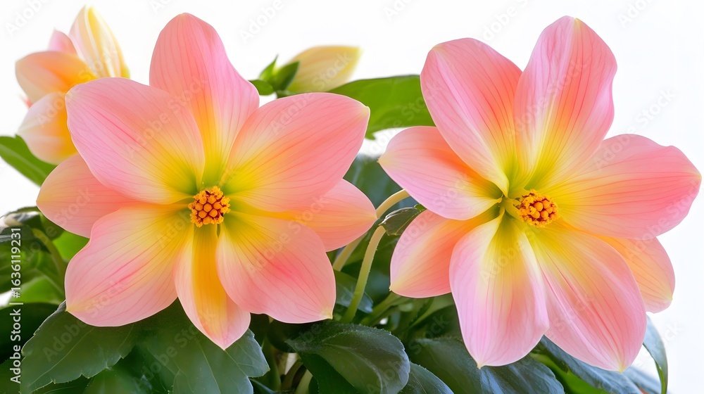 Naklejka premium Closeup Pink and Yellow Dahlias Flowers Bloom