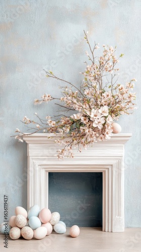 Easter Eggs and Blossoms on Mantelpiece