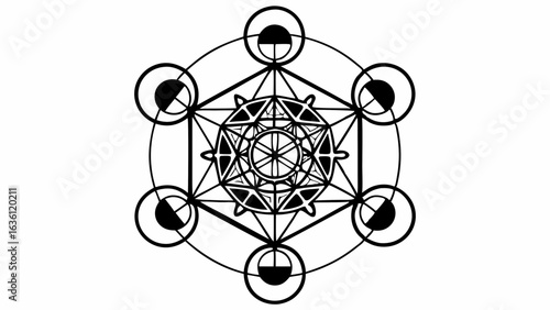Vector Metatron cube with zodiac wheel design, symbolizing harmony and balance
