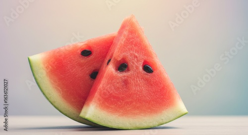 Two Slices of Red Watermelon on Light Background