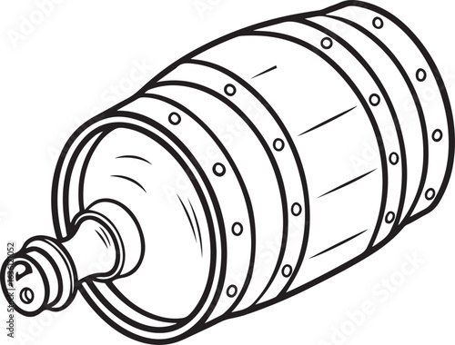 Black and White Vector Illustration of Wooden Barrel