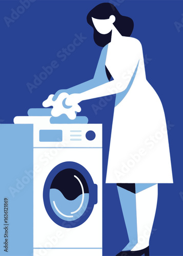 geometric woman washing clothes Illustrator Artwork design template poster