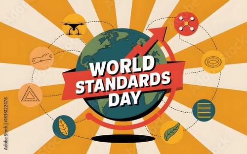 World standards day celebration with global connection and symbols