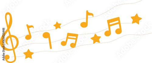 Music notes and stars. Orange. Vector illustration