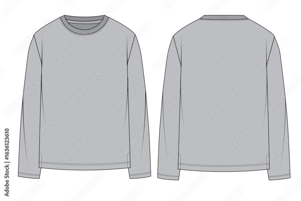 Foto Full & Half sleeve tee flat, Basic Long Sleeve T-Shirt Technical Flat