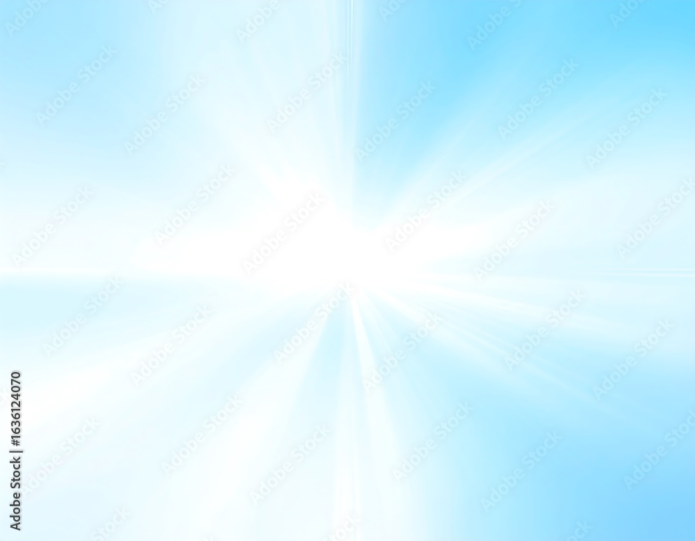 Obraz premium Light rays radiating from center, pale blue background