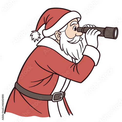 Alert Santa with a sharp, observant gaze, watchful old man, ready for Christmas, holiday spirit