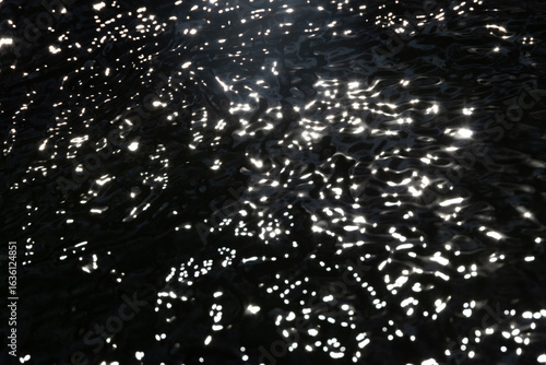 Sunlight glittering on black water