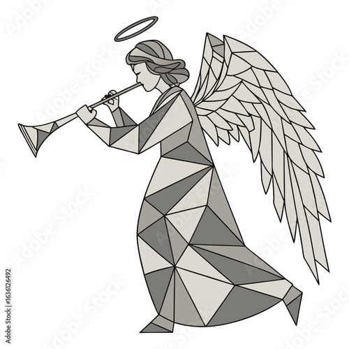 Low poly 3D Christmas angel, geometric shapes, modern holiday figure, simple art, abstract design