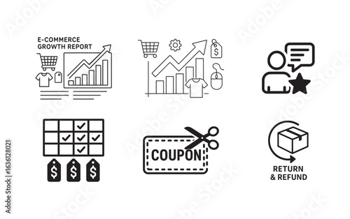 E-commerce Growth Report Sales Promotion and Refund Icons