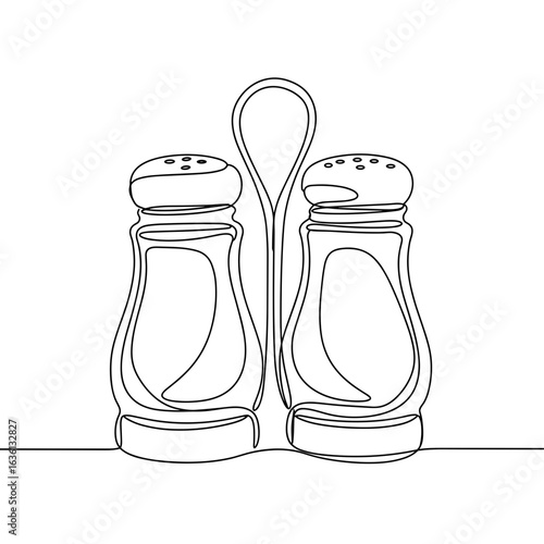Salt and pepper shaker set in black line art on transparent background  