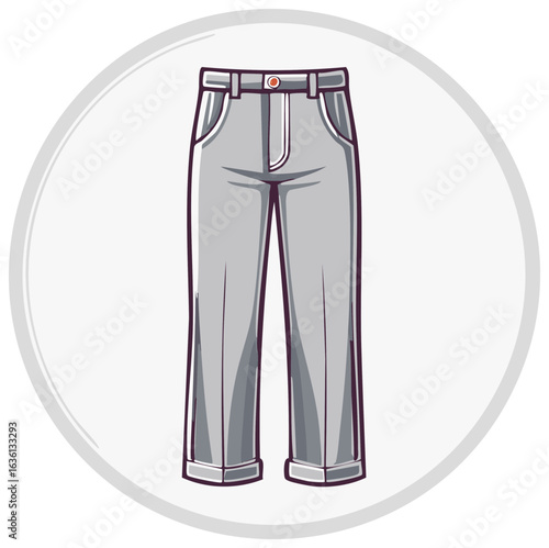 Stylish casual grey pants with rolled up cuffs cartoon icon for fashion and apparel