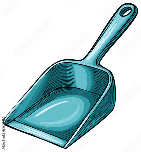 Vibrant Light Blue Multipurpose Hand Scoop Kitchen and Cleaning Tool Illustration