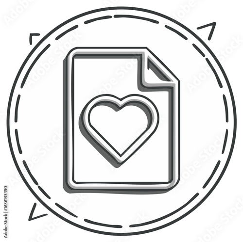 Heart on Page Icon in Circle Emblem Love Note Romance Document Artwork Valentine