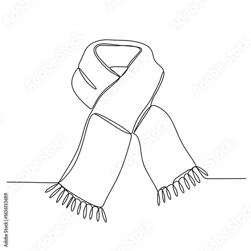 Knitted scarf in continuous one line drawing style on transparent background  