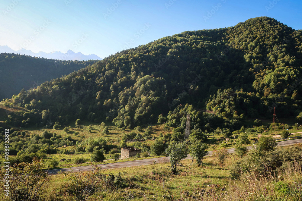 Naklejka premium View of medieval towers in Ingushetia, Russia