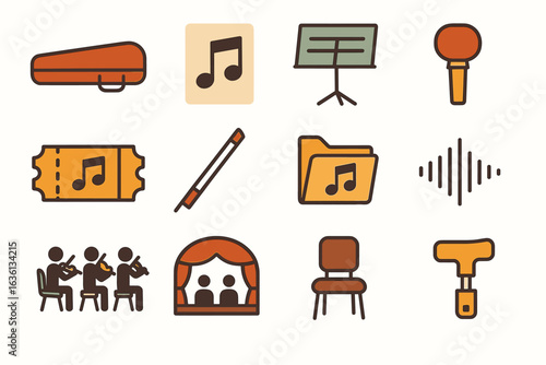 Music icons collection: instruments, sound, and performance symbols