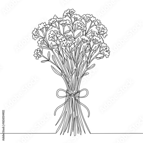 Bundle of dried herbs in black line art on transparent background  