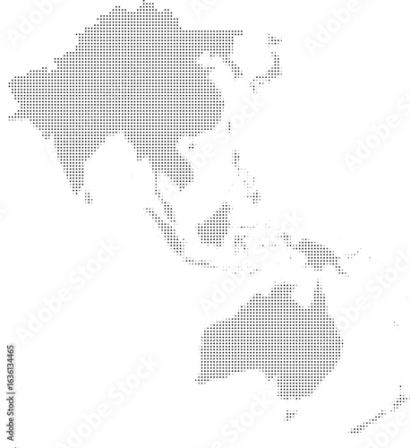 Modern APAC Dot Map Illustration. Minimal Vector of Asia Pacific Region, Dotted Geographic Shape, Australia and Asia Outline, Tech-Inspired Infographic, Global Data Visualization, Business, Education,
