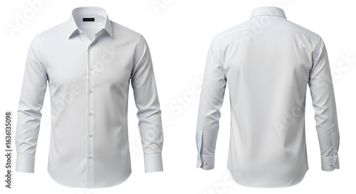 Blank white male formal shirt mockup, front and back view, isolated png