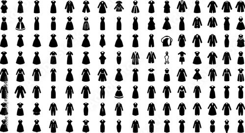 Clothes icons, dress icons, vector, monochrome 

